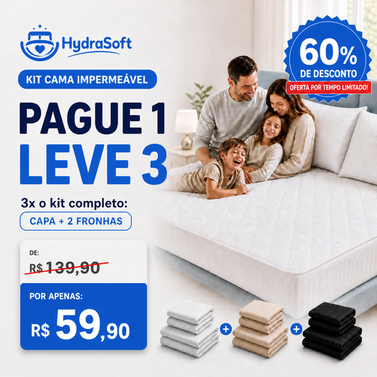 [COMPRE 1, LEVE 3] HydraSoft™ Jogo de Cama Impermeável Premium – Capa + 2 Fronhas